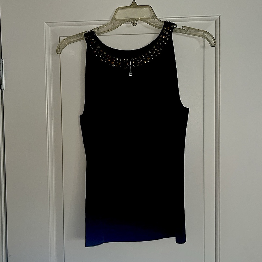 Ann Taylor Brown tank top w/ round neck and beading. Size S. Key hole in front.